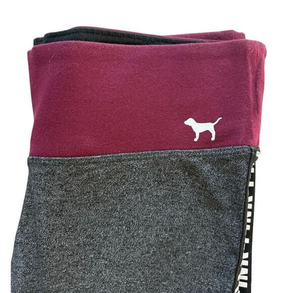 Victoria's Secret Pink Yoga Gray Maroon Logo Leggings Small - Picture 2 of 4